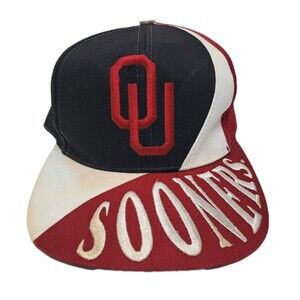 Vintage Oklahoma University Sooners Snapback Colorblock  Spell Out Logo Hat 90s
